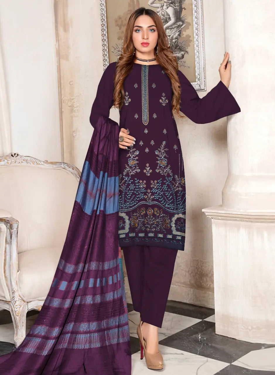DHANAK MARINA|3PCS UNSTITCHED|HEAVY EMBRODERY|CODE 10|
