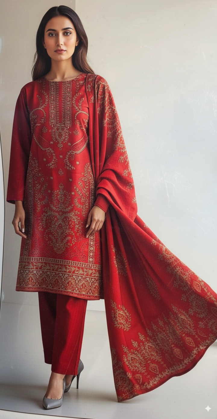 PREMIUM DHANAK|3PCS UNSTITCHED| HEAVY EMBROIDERY|CODE 27|