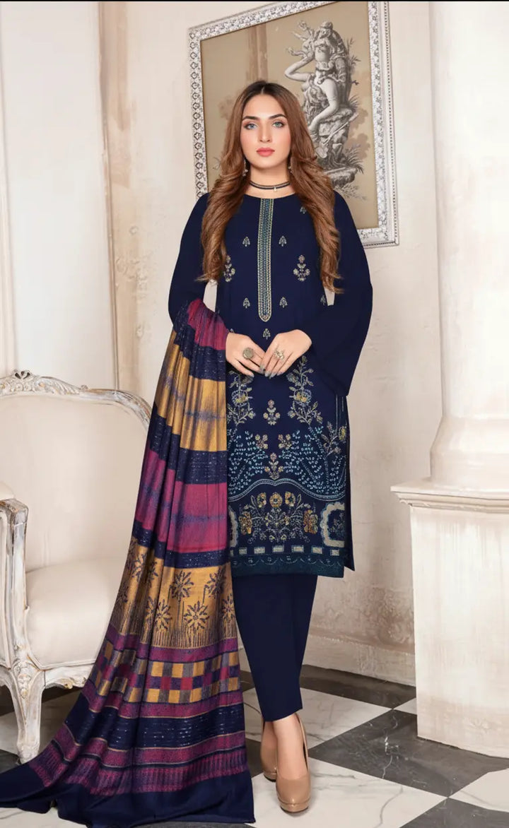 DHANAK MARINA|3PCS UNSTITCHED|HEAVY EMBRODERY|CODE 9|