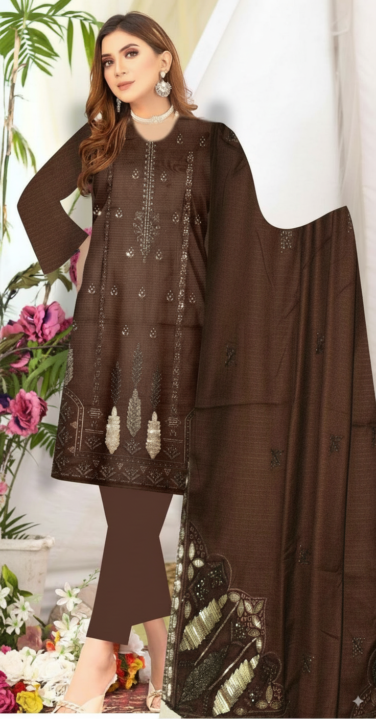 3PCS|UNSTITCHED|HEAVY EMBROIDERY|TERE BIN|CODE 24|