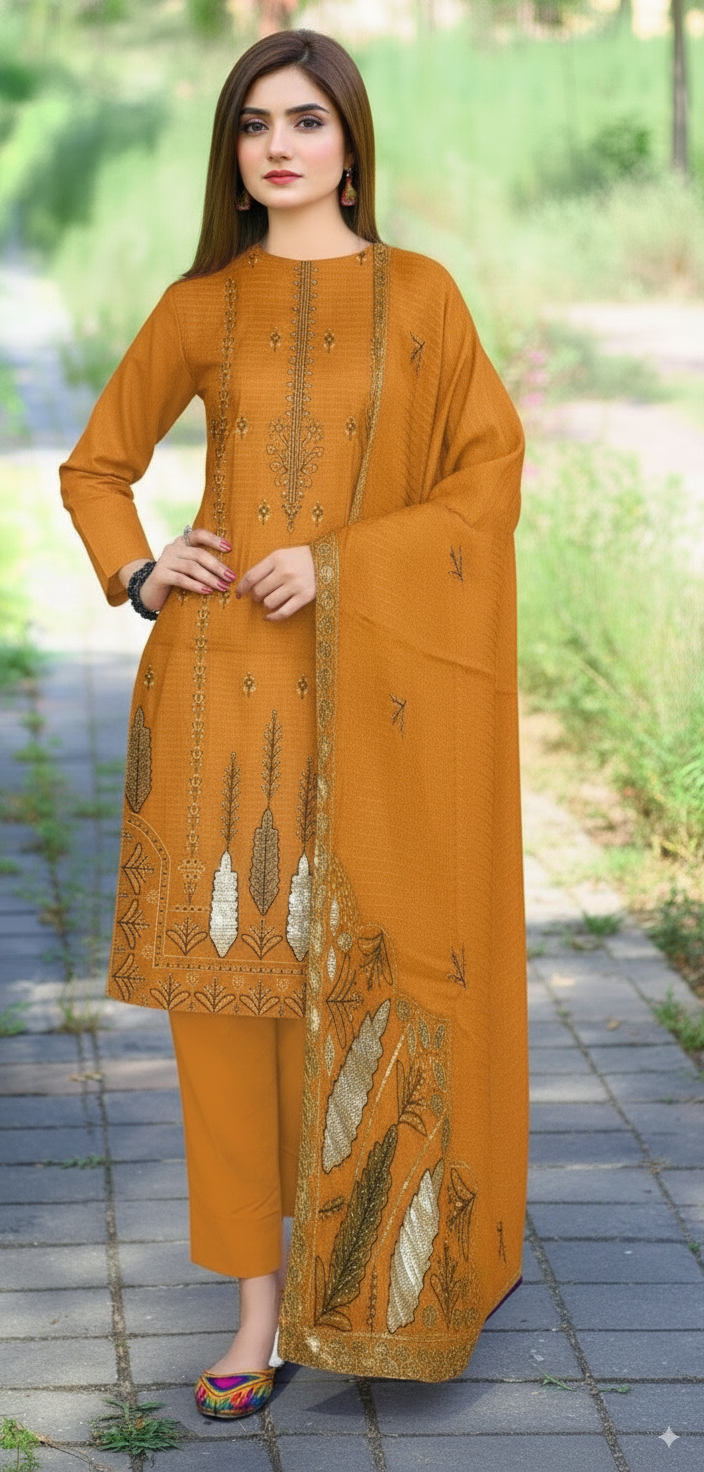 3PCS|UNSTITCHED|HEAVY EMBROIDERY|TERE BIN|CODE 25|