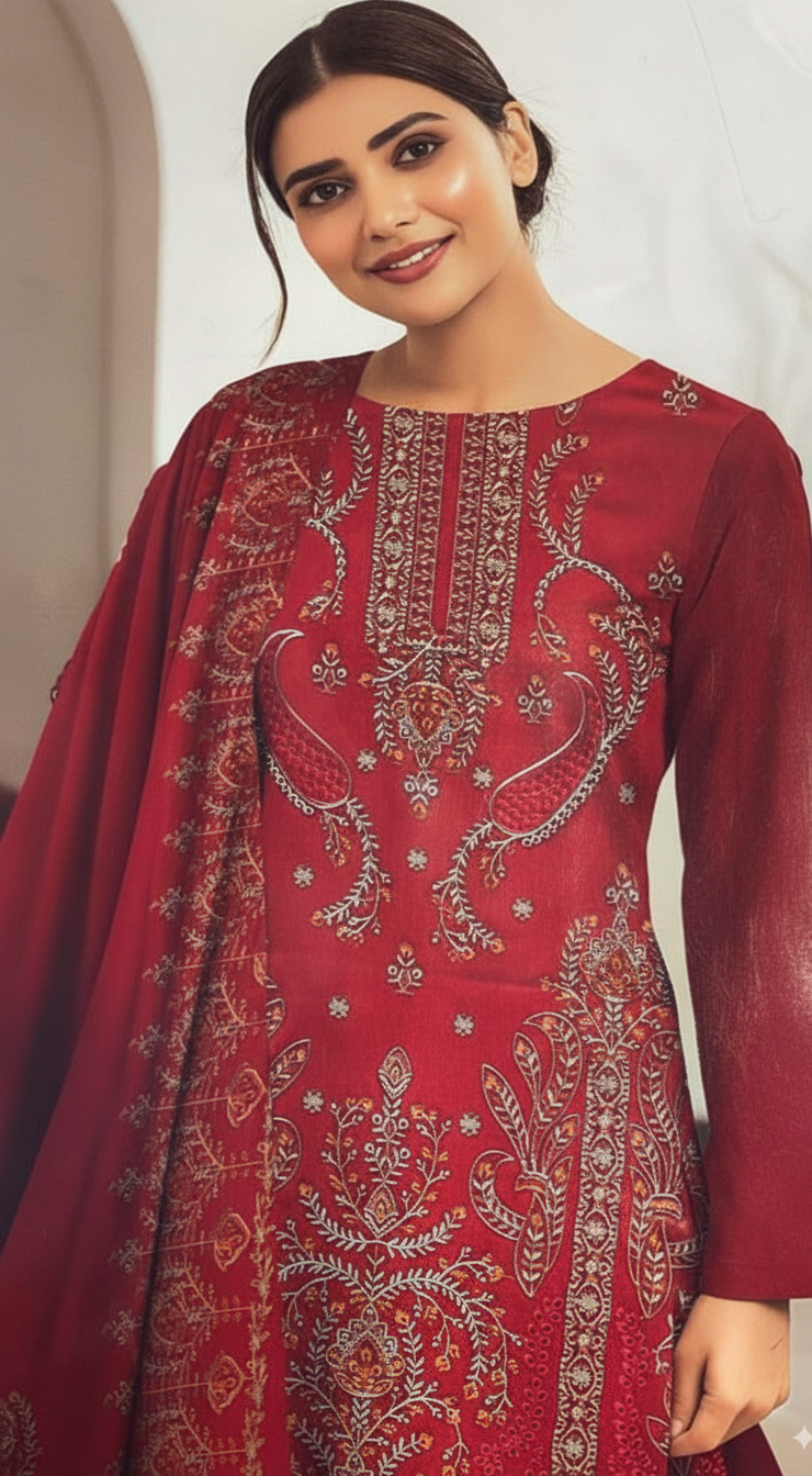PREMIUM DHANAK|3PCS UNSTITCHED| HEAVY EMBROIDERY|CODE 27|
