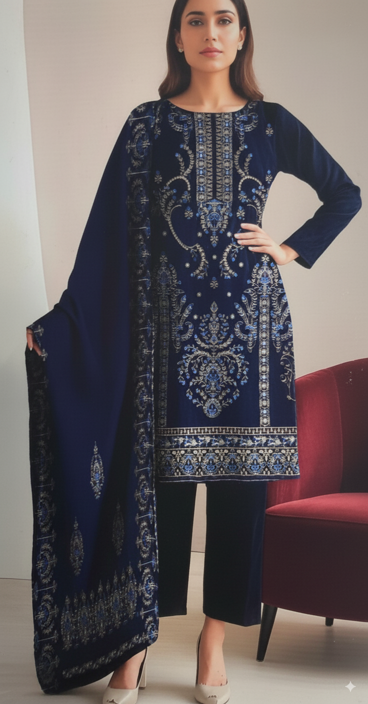 PREMIUM DHANAK|3PCS UNSTITCHED| HEAVY EMBROIDERY|CODE 29|