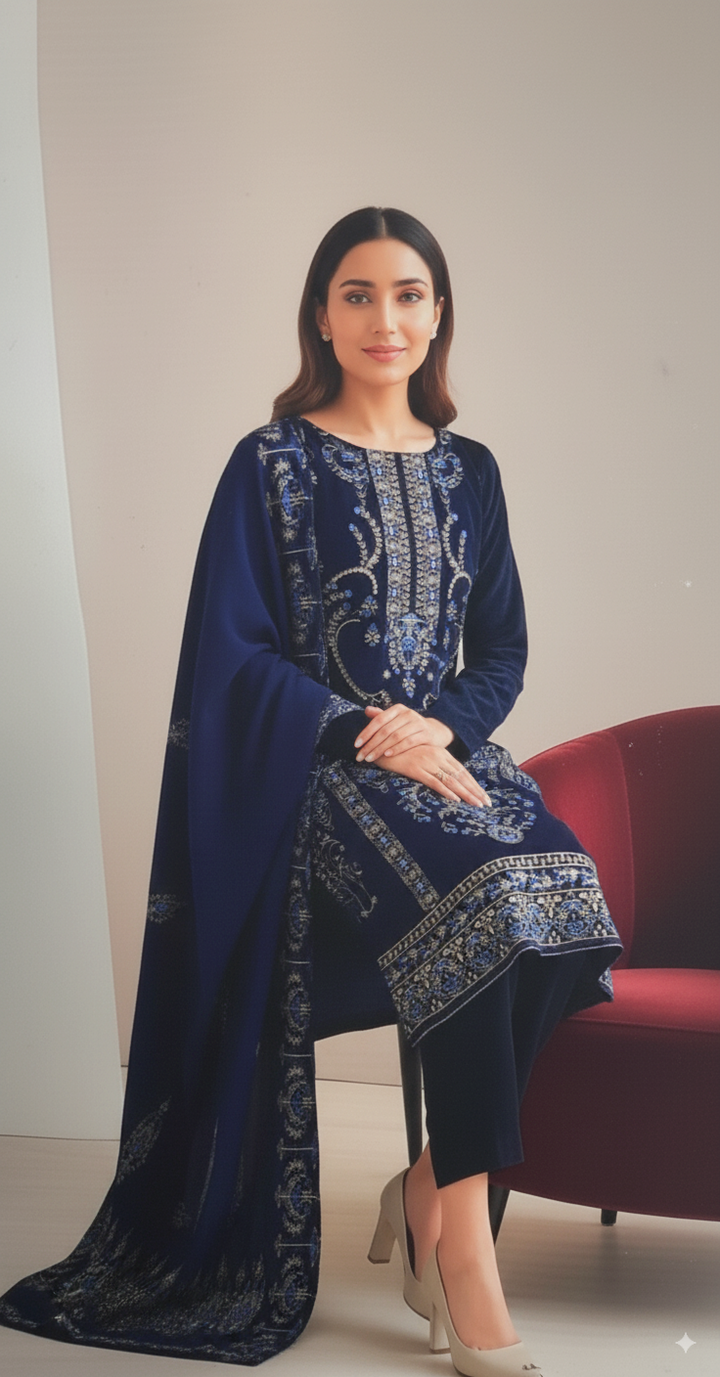 PREMIUM DHANAK|3PCS UNSTITCHED| HEAVY EMBROIDERY|CODE 29|