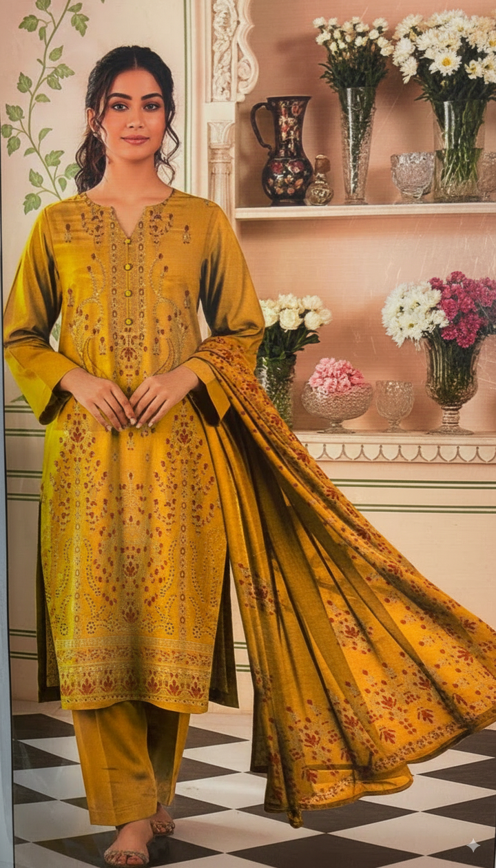 PREMIUM DHANAK|3PCS UNSTITCHED| HEAVY EMBROIDERY|CODE 30|