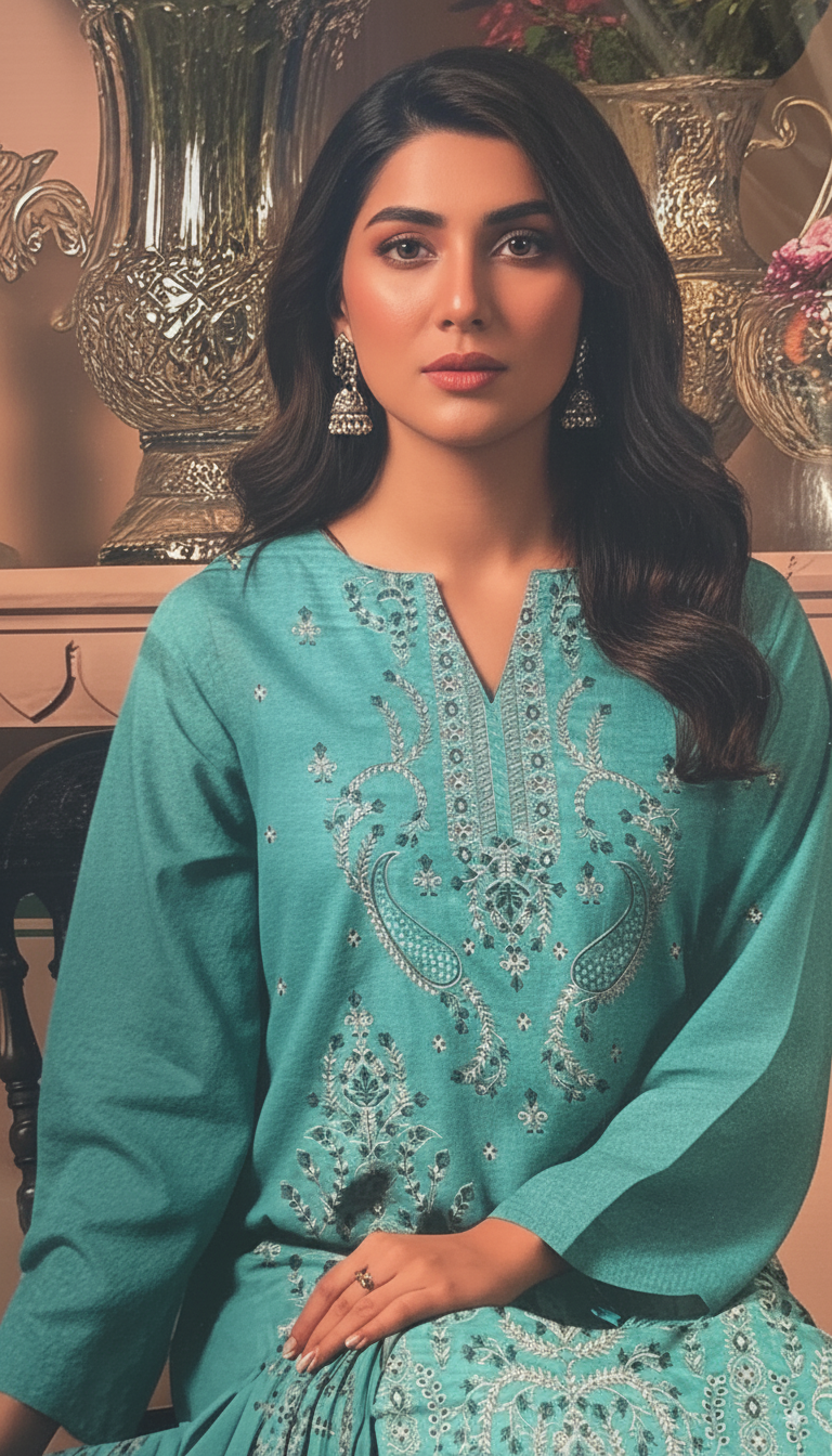 PREMIUM DHANAK|3PCS UNSTITCHED| HEAVY EMBROIDERY|CODE 26|