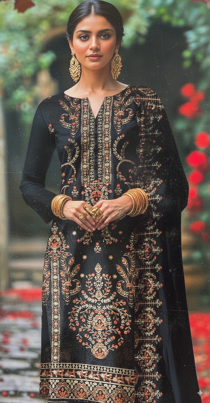 PREMIUM DHANAK|3PCS UNSTITCHED| HEAVY EMBROIDERY|CODE 28|