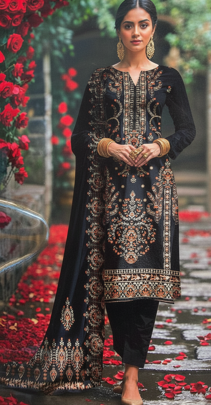 PREMIUM DHANAK|3PCS UNSTITCHED| HEAVY EMBROIDERY|CODE 28|
