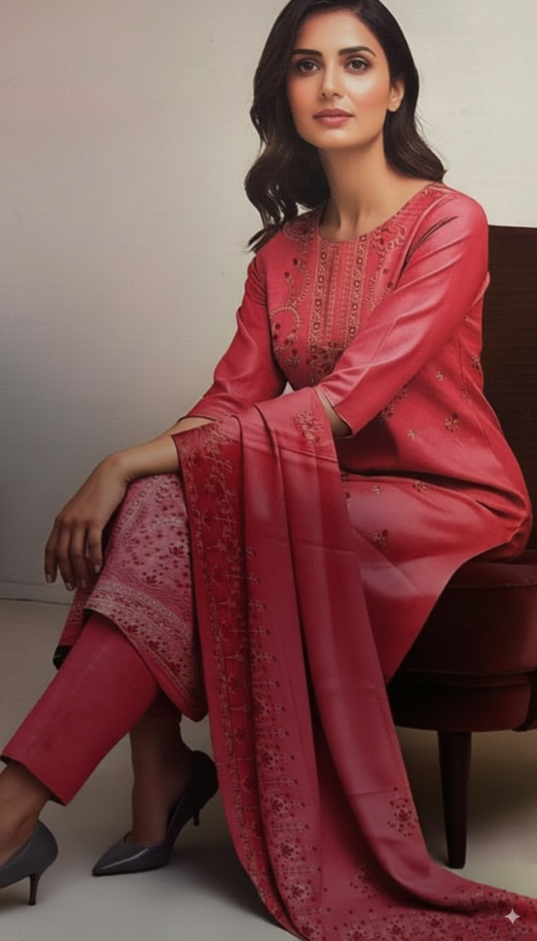 PREMIUM DHANAK|3PCS UNSTITCHED| HEAVY EMBROIDERY|CODE 31|