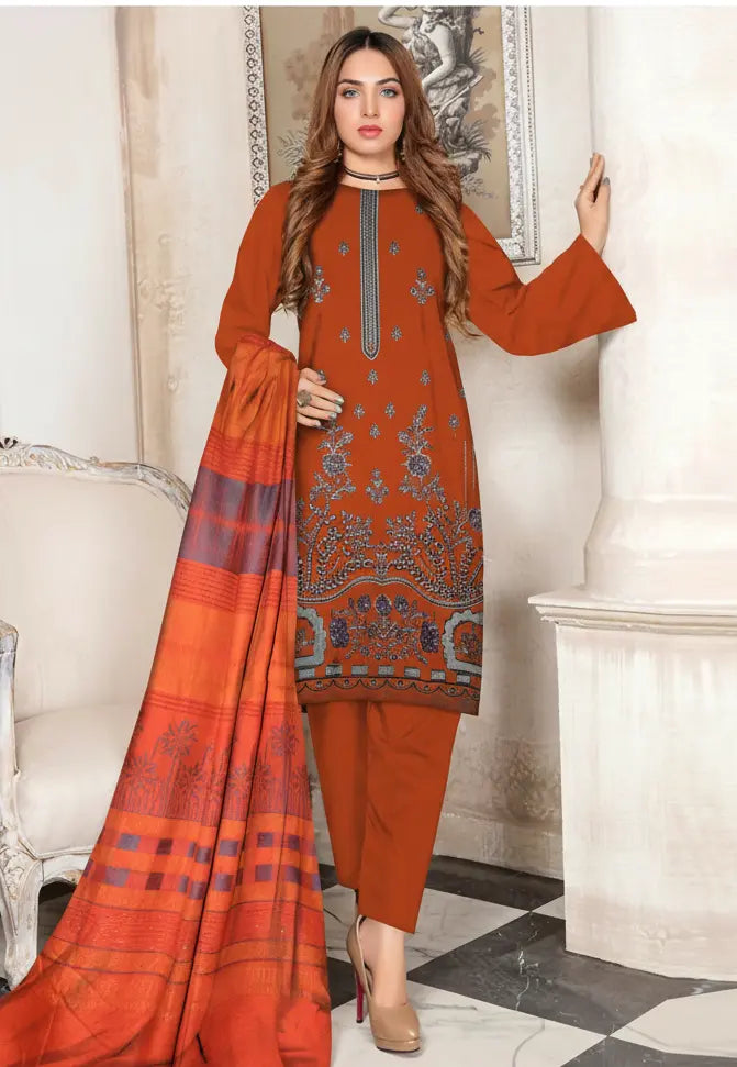 DHANAK MARINA|3PCS UNSTITCHED|HEAVY EMBRODERY|CODE 12|