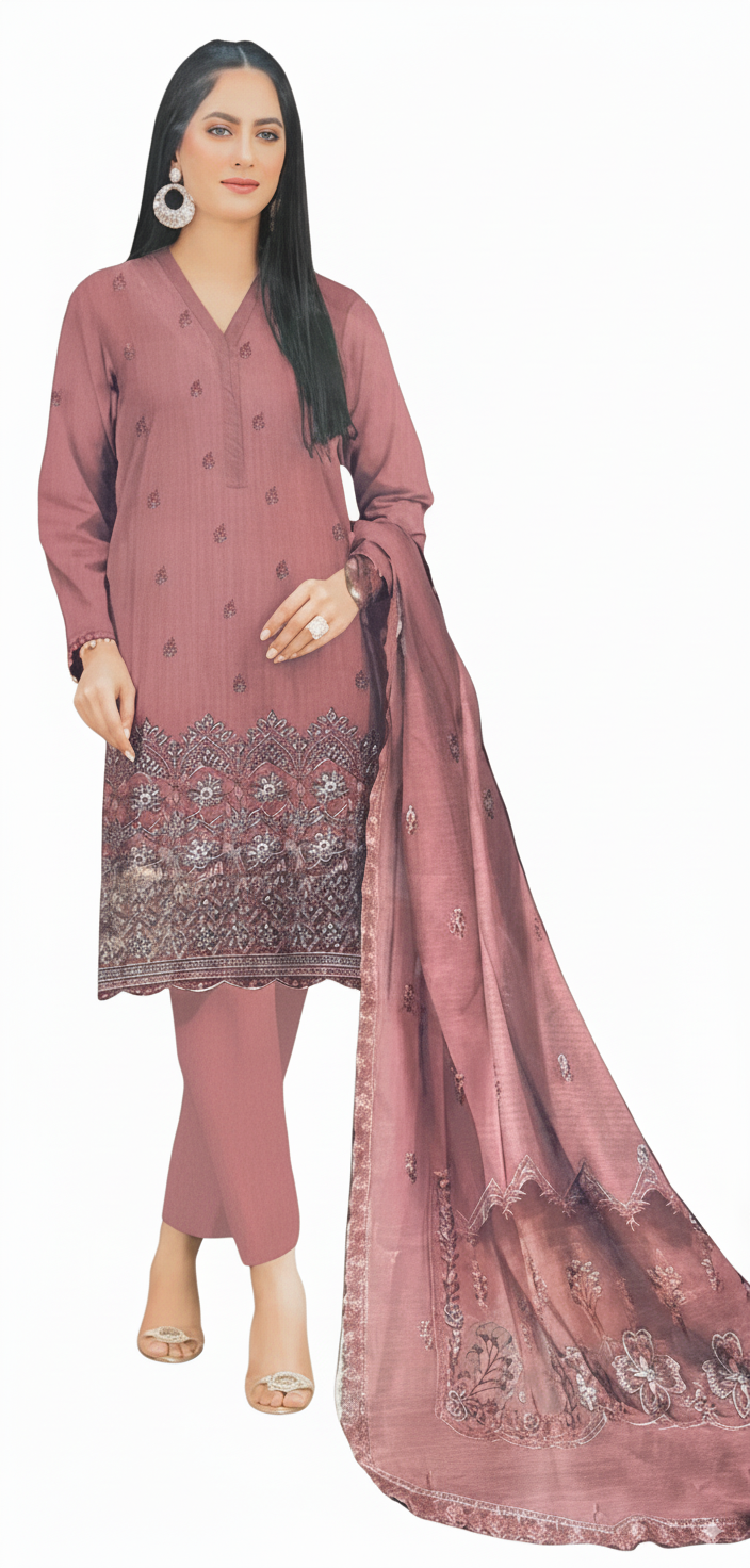 ABRU DHANAK BANADORA|3PCS UNSTITCHED|HEAVY EMROIDERY|CODE 34|