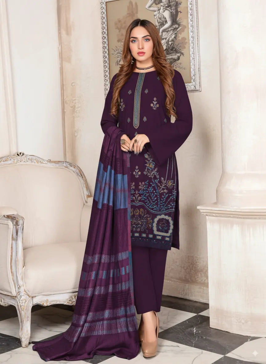 DHANAK MARINA|3PCS UNSTITCHED|HEAVY EMBRODERY|CODE 10|