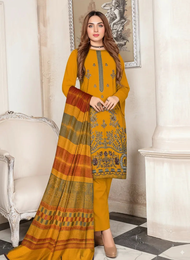 DHANAK MARINA|3PCS UNSTITCHED|HEAVY EMBRODERY|CODE 8|