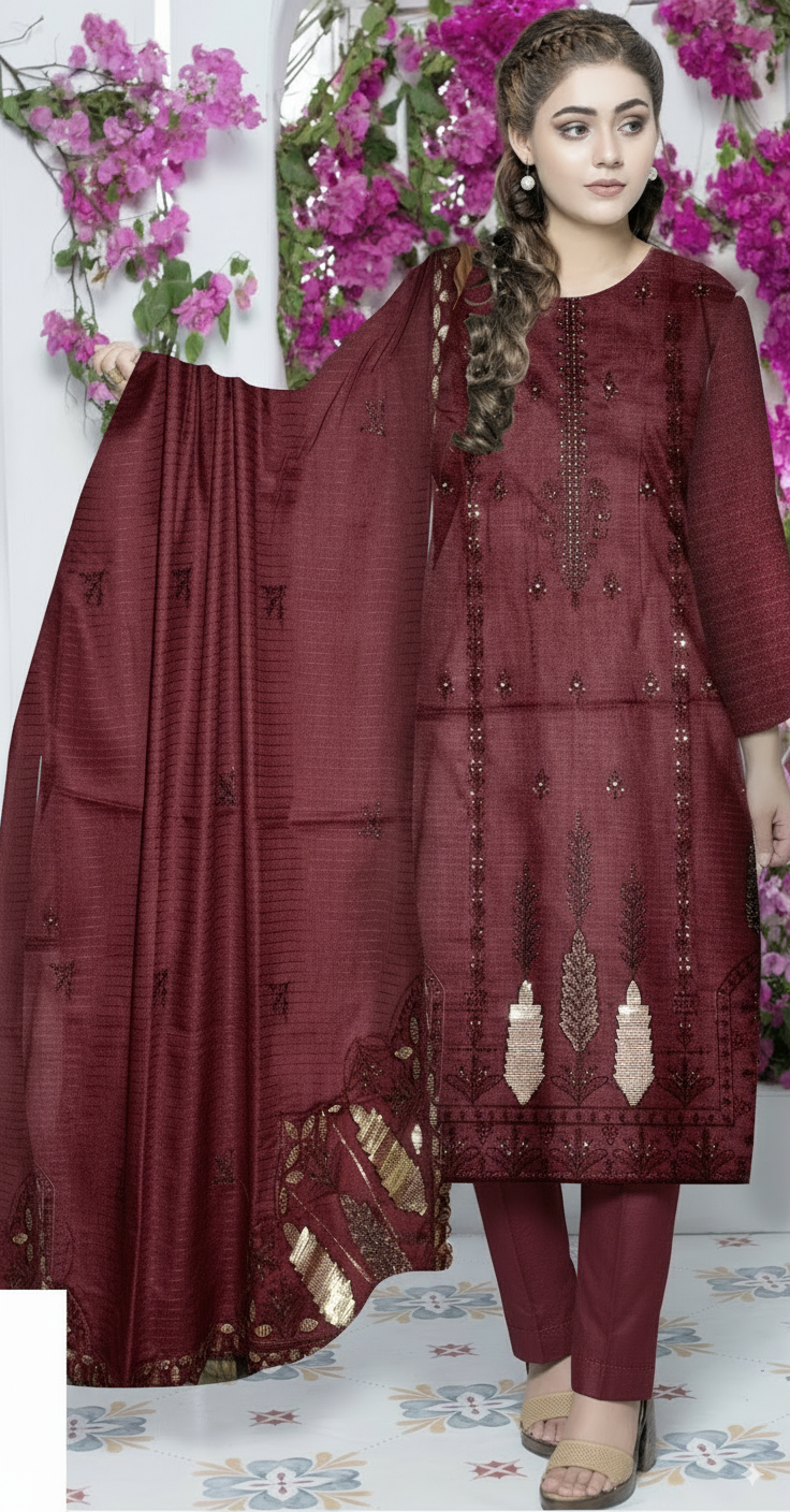 3PCS|UNSTITCHED|HEAVY EMBROIDERY|TERE BIN|CODE 21|