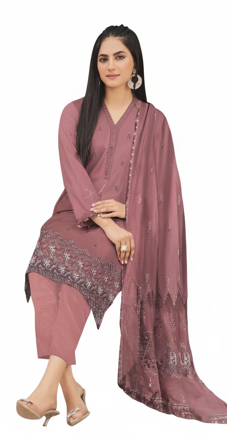 ABRU DHANAK BANADORA|3PCS UNSTITCHED|HEAVY EMROIDERY|CODE 34|