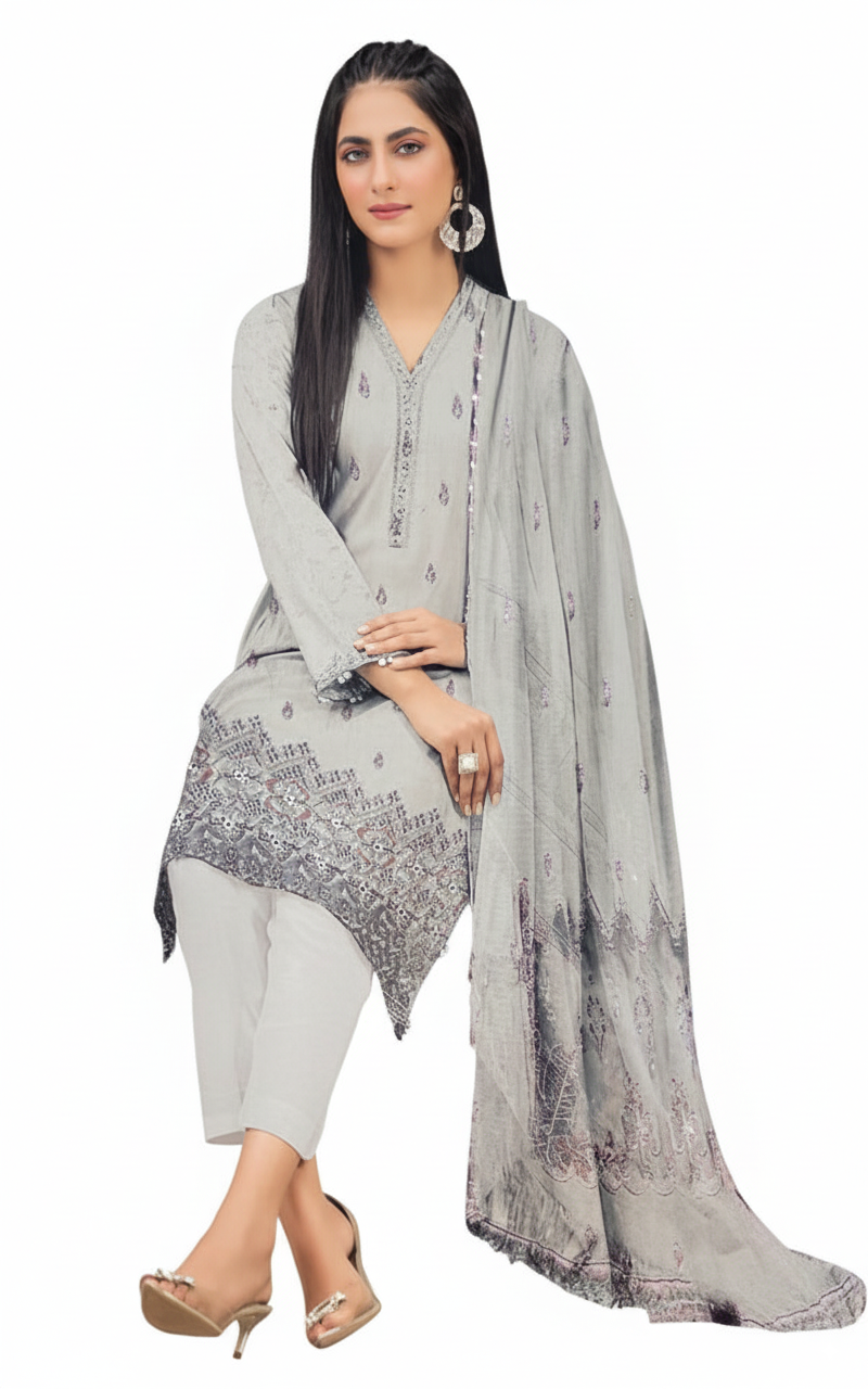 ABRU DHANAK BANADORA|3PCS UNSTITCHED|HEAVY EMROIDERY|CODE 36|