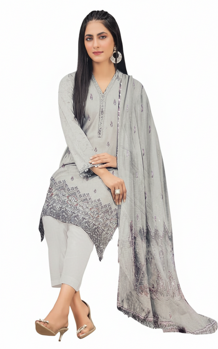 ABRU DHANAK BANADORA|3PCS UNSTITCHED|HEAVY EMROIDERY|CODE 36|