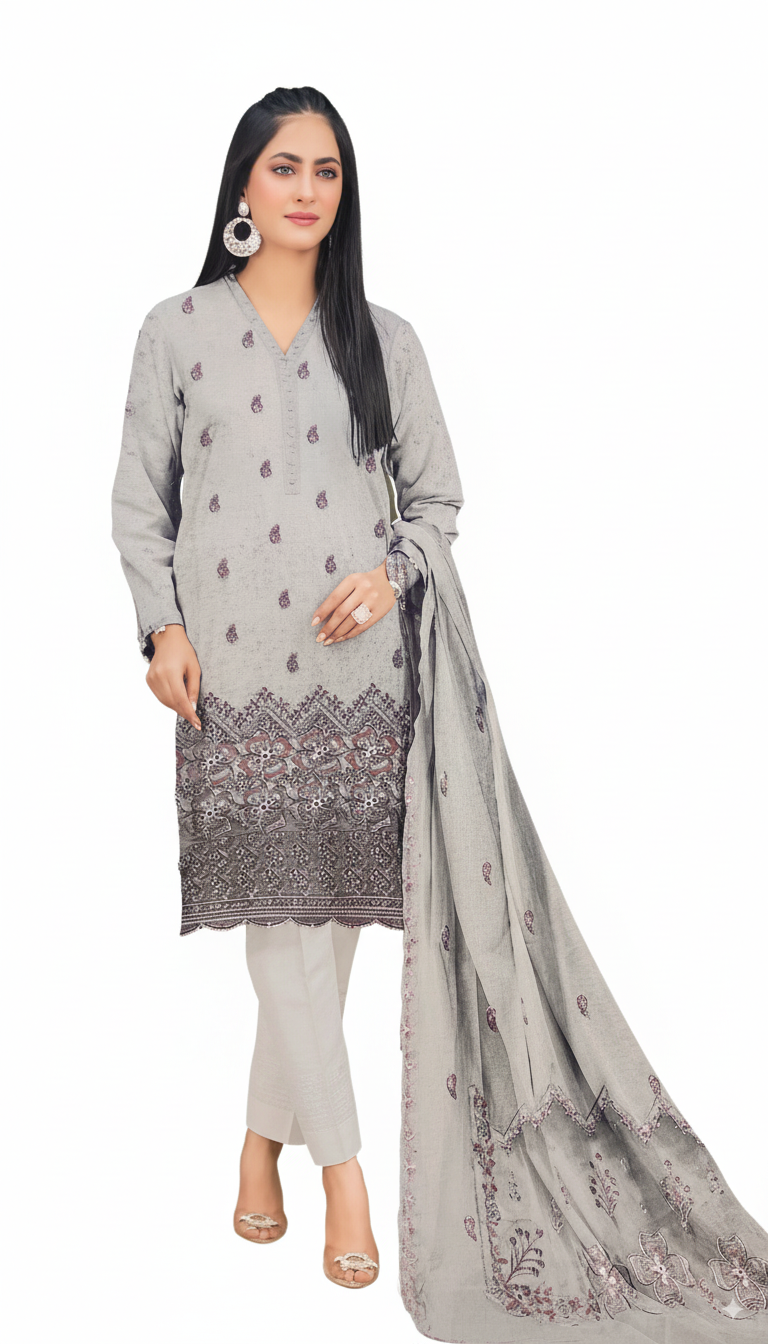 ABRU DHANAK BANADORA|3PCS UNSTITCHED|HEAVY EMROIDERY|CODE 36|