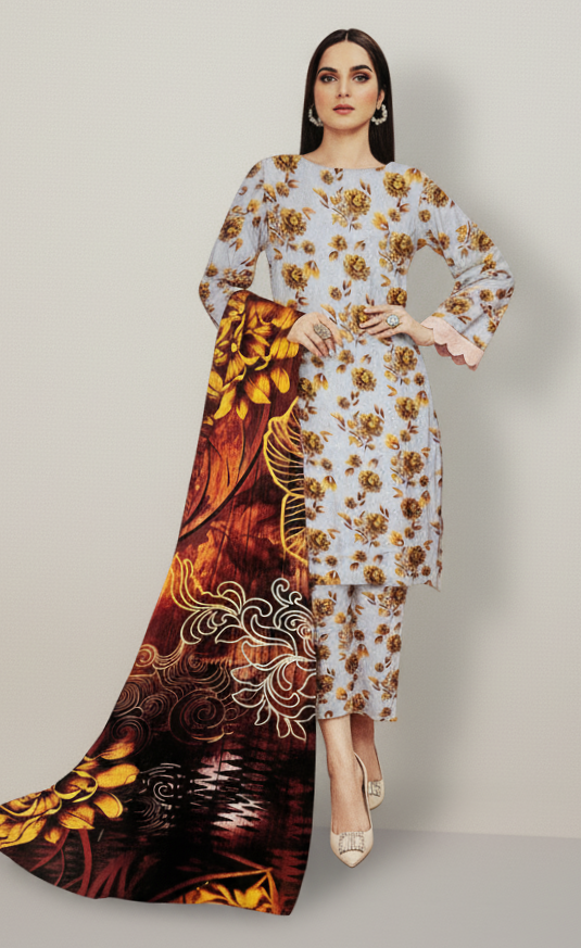 WHITE SPECIAL LEATHER DORA|KINZA FABRICS|3 PCS|DIGITAL PRINTED| CODE 41|